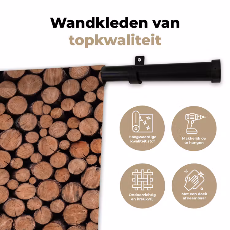Houtblokken - Textuur - Patroon - Bruin - Rustiek Wandkleed katoen klein -sfeer2