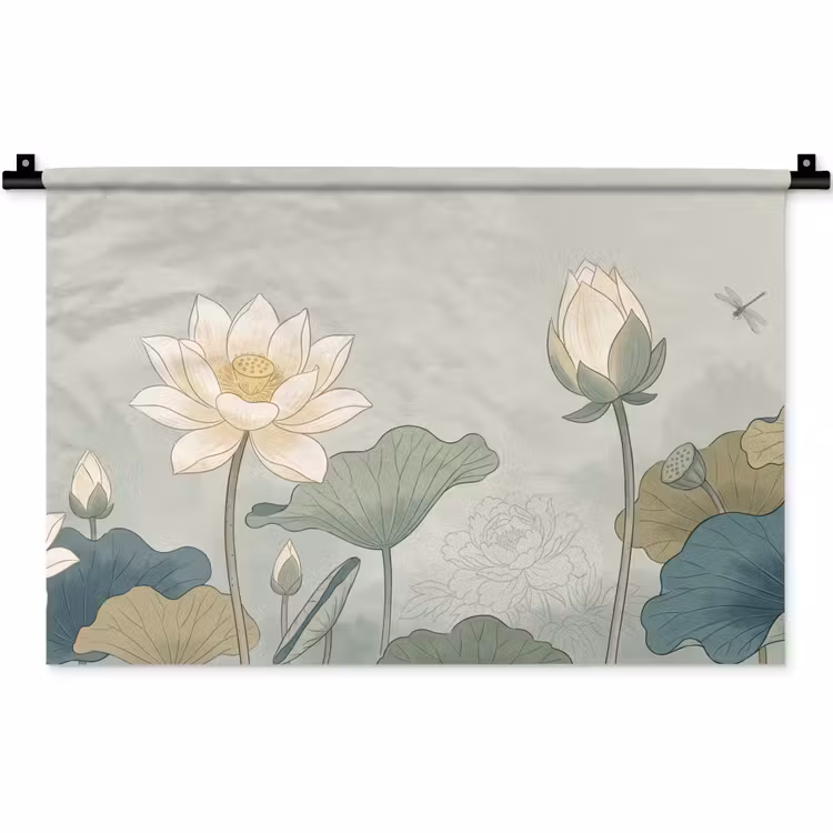 Lotus - Bloemen - Groen Wandkleed katoen klein -zz3d