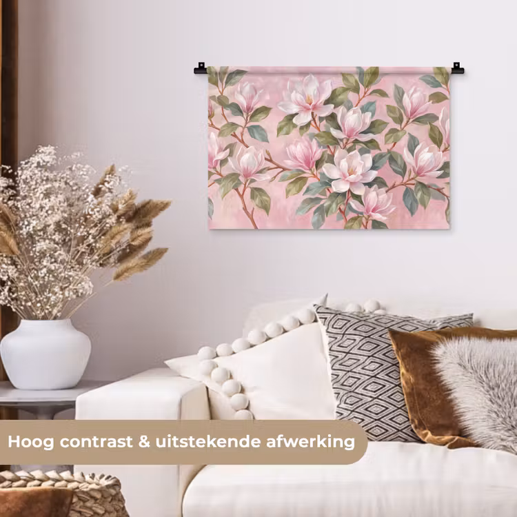 Magnolia's - Patroon - Roze Wandkleed katoen klein -sfeer1