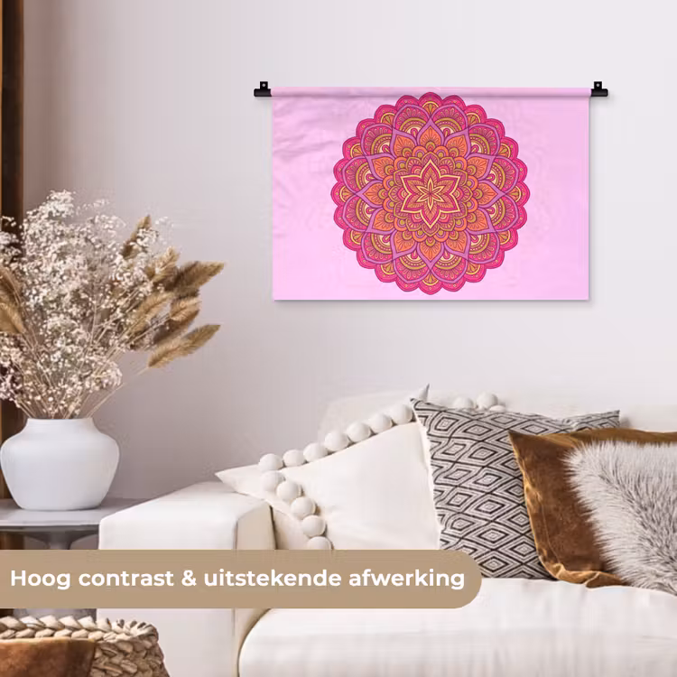 Mandala - Cirkel - Spiritueel - Oosters - Roze Wandkleed katoen klein -sfeer1
