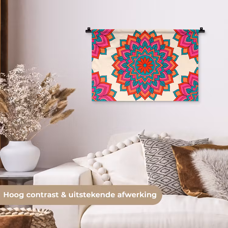 Mandala - Patroon - Abstract - Kleurrijk - Modern Wandkleed katoen klein -sfeer1