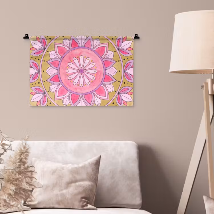 Mandala - Patroon - Kunst - Aquarel - Roze Wandkleed katoen klein -sfeer4