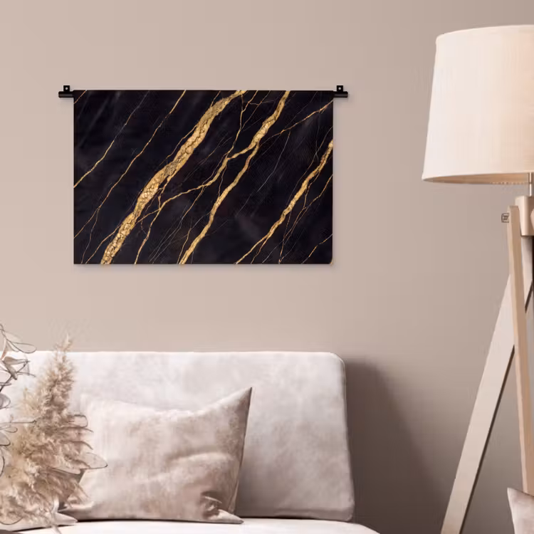 Marmer - Goud - Textuur - Abstract - Zwart Wandkleed katoen klein -sfeer4