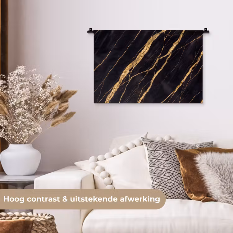 Marmer - Goud - Textuur - Abstract - Zwart Wandkleed katoen klein -sfeer1