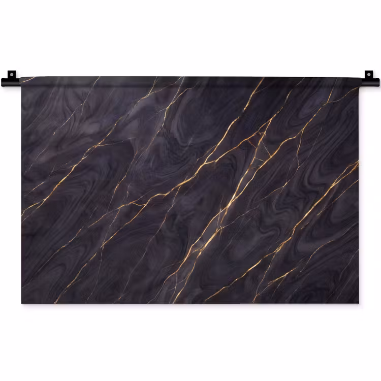 Marmer - Goudaders - Abstract - Modern - Zwart Wandkleed katoen klein -zz3d