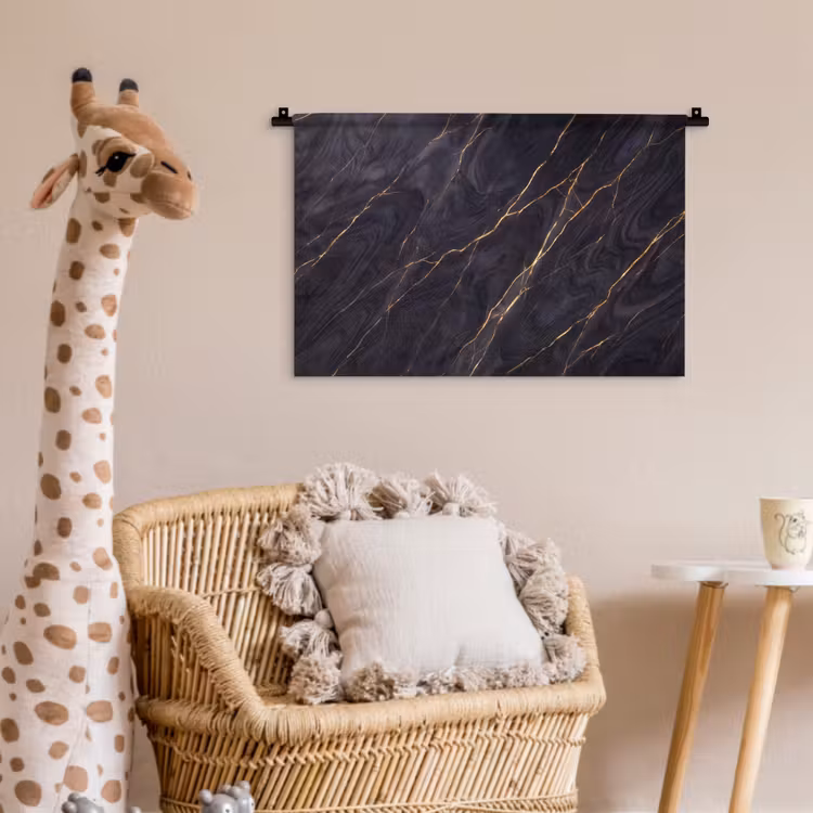 Marmer - Goudaders - Abstract - Modern - Zwart Wandkleed katoen klein -wsfeer5_kind