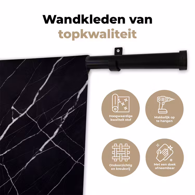 Marmer - Patroon - Abstract - Modern - Zwart Wandkleed katoen klein -sfeer2