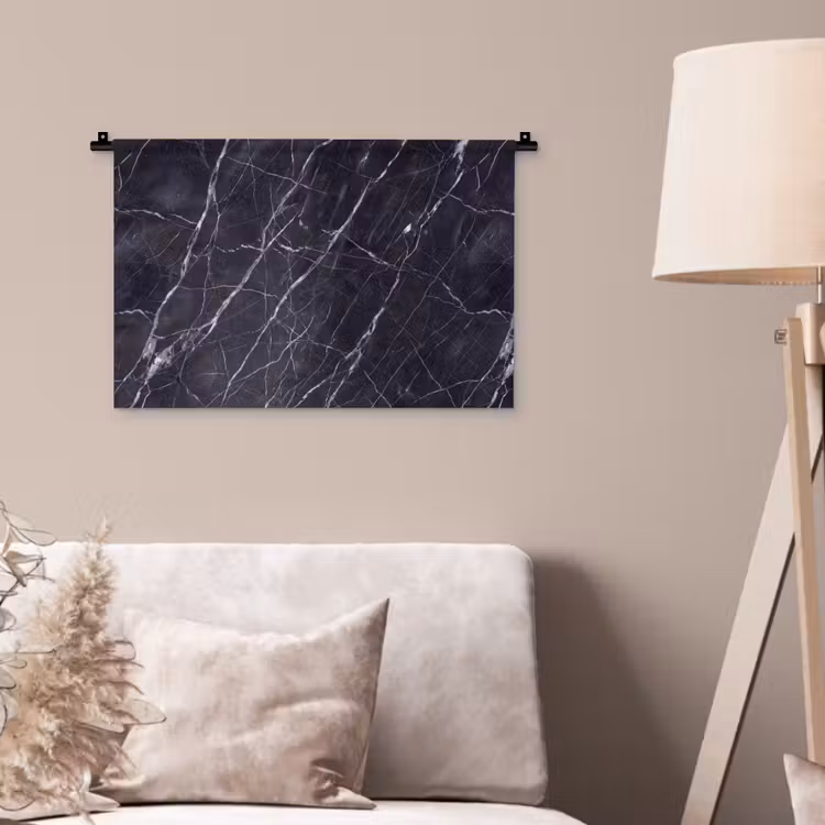 Marmer - Patroon - Modern - Zwart - Wit Wandkleed katoen klein -sfeer4