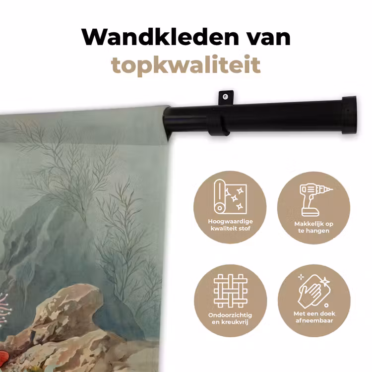Zeeleven - Kwal - Onderwater - Illustratie - Beige Wandkleed katoen klein -sfeer2