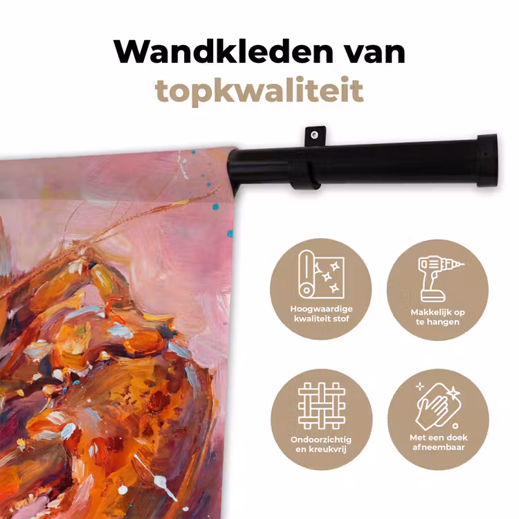 Zeeleven - Kreeft - Spatters - Abstract - Roze Wandkleed katoen klein -sfeer2