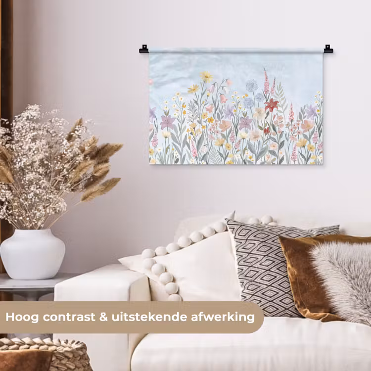 Weidebloemen - Illustratie - Kleurrijk Wandkleed katoen klein -sfeer1