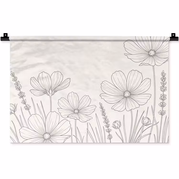 Minimalistisch - Modern - Bloemen - Beige Wandkleed katoen klein -zz3d