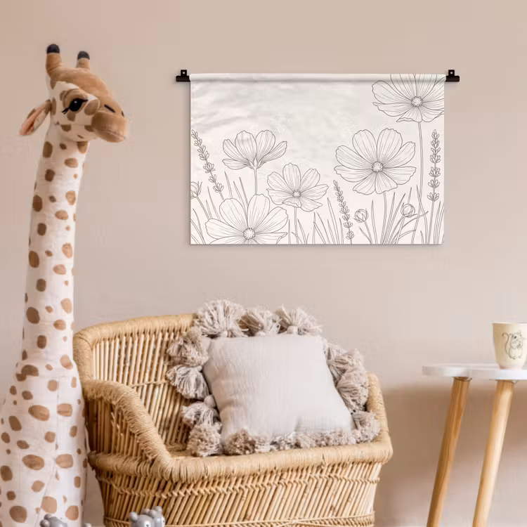 Minimalistisch - Modern - Bloemen - Beige Wandkleed katoen klein -wsfeer5_kind