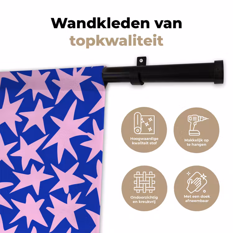 Modern - Sterren - Blauw Wandkleed katoen klein 269 -sfeer2