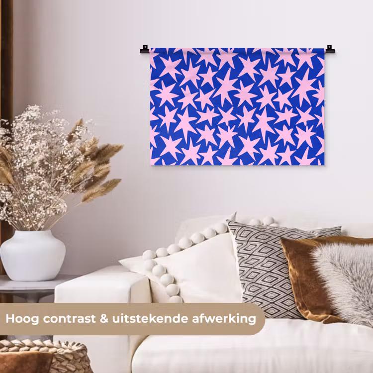 Modern - Sterren - Blauw Wandkleed katoen klein 269 -sfeer1