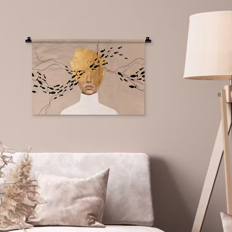Modern - Vrouw - Goud Wandkleed katoen klein -sfeer4