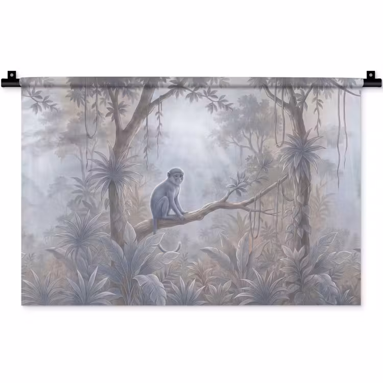 Aap - Boom - Jungle - Natuur - Grijs Wandkleed katoen klein -zz3d