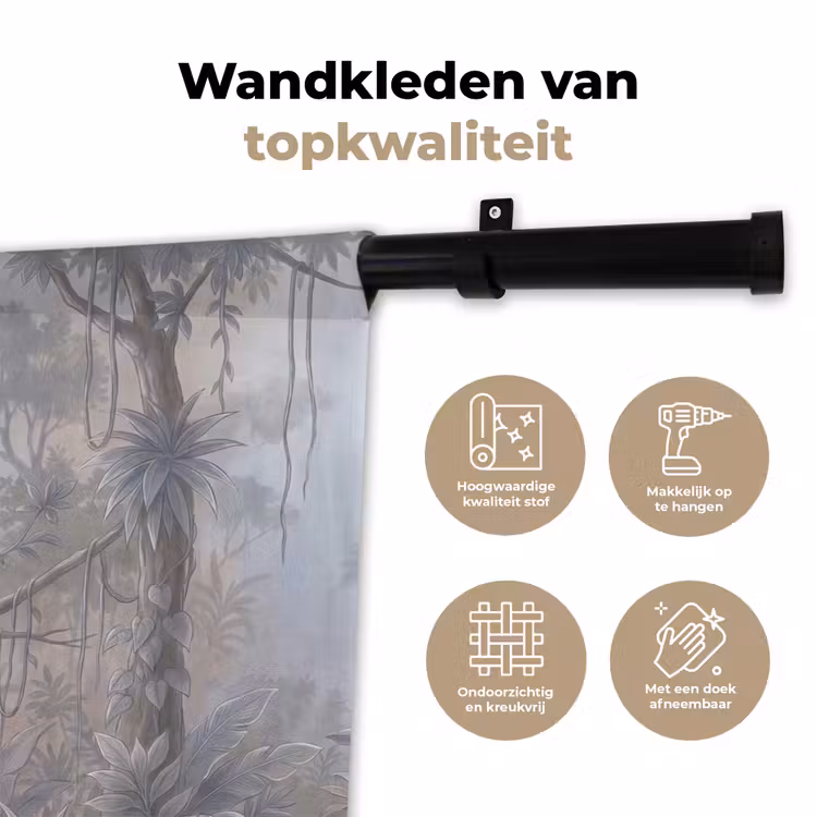 Aap - Boom - Jungle - Natuur - Grijs Wandkleed katoen klein -sfeer2