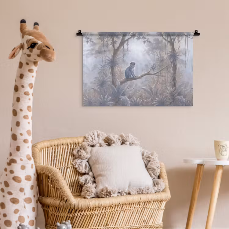 Aap - Boom - Jungle - Natuur - Grijs Wandkleed katoen klein -wsfeer5_kind