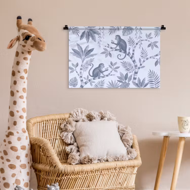 Aap - Boom - Bladeren - Jungle - Illustratie Wandkleed katoen klein -wsfeer5_kind