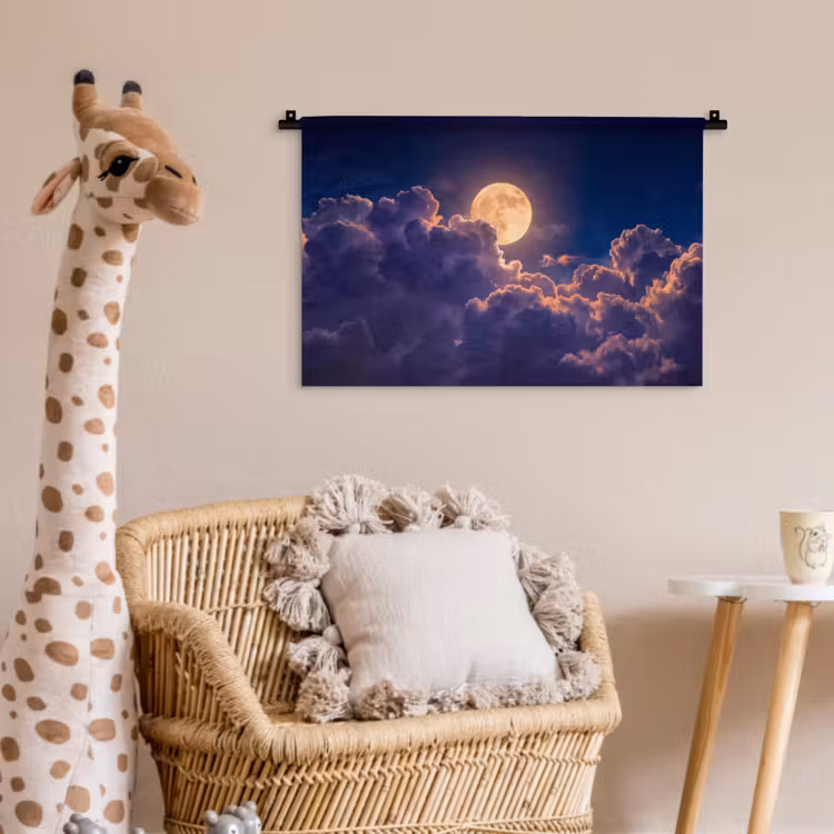 Maan - Wolken - Nacht - Oranje Wandkleed katoen klein -wsfeer5_kind