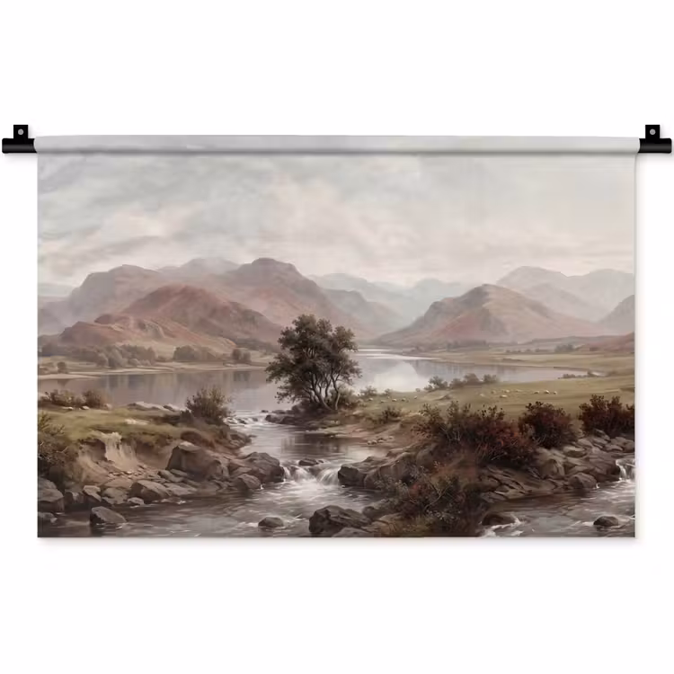 Berglandschap - Meer - Bergen - Vallei - Klassiek Wandkleed katoen klein -zz3d