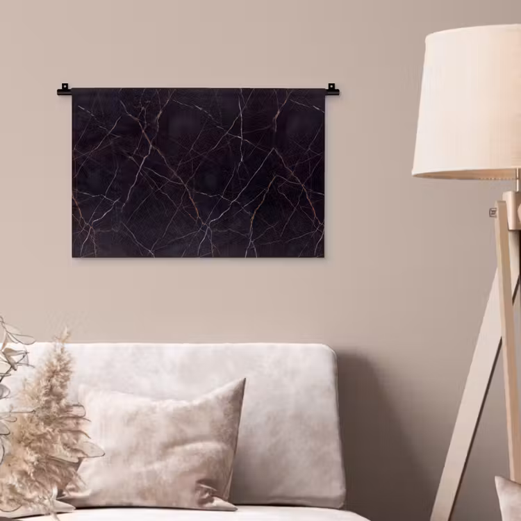 Natuursteen - Marmerpatroon - Abstract - Modern - Zwart - Goud Wandkleed katoen klein -sfeer4