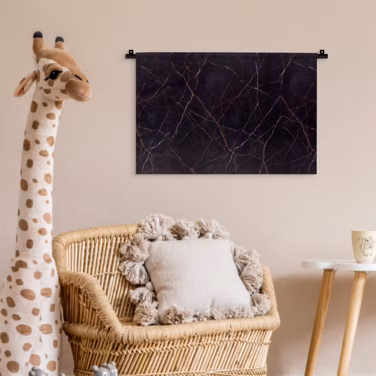 Natuursteen - Marmerpatroon - Abstract - Modern - Zwart - Goud Wandkleed katoen klein -wsfeer5_kind