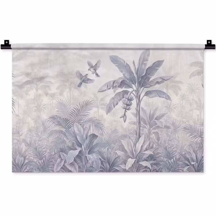 Natuur - Vogel - Jungle - Illustratie - Blauw Wandkleed katoen klein -zz3d