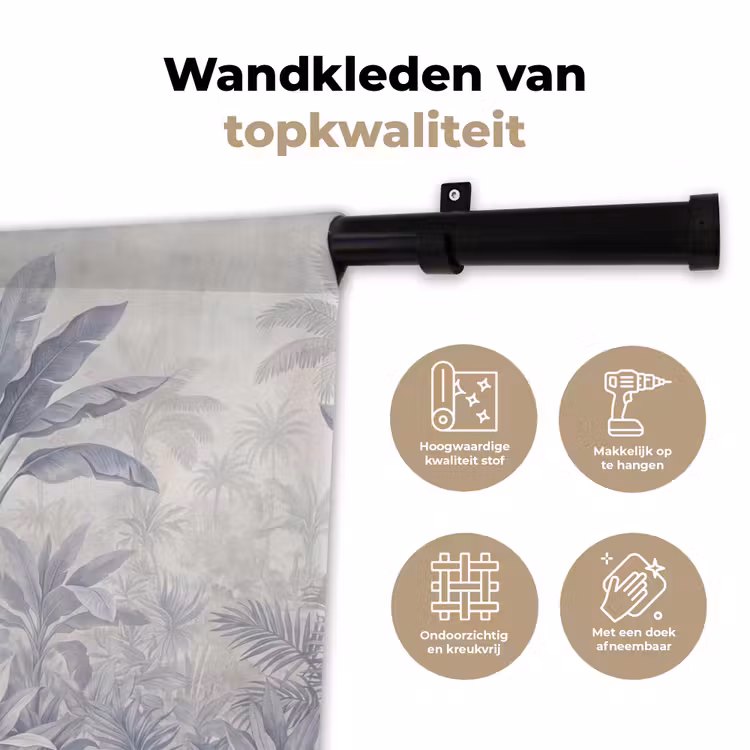 Natuur - Vogel - Jungle - Illustratie - Blauw Wandkleed katoen klein -sfeer2