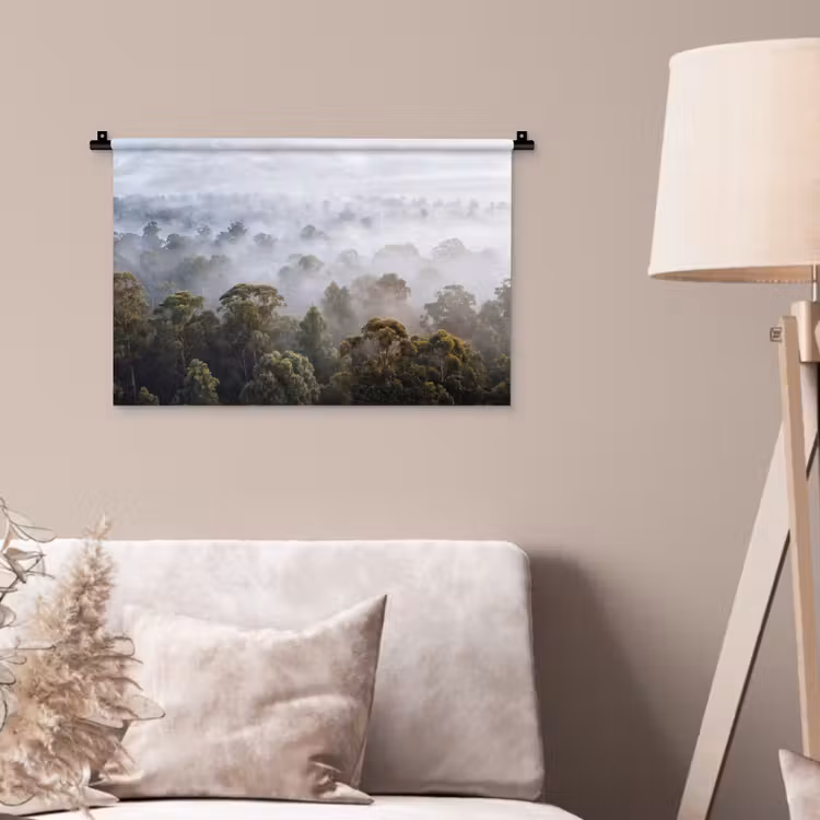 Natuur - Mist - Bos - Ochtend - Goud Wandkleed katoen klein -sfeer4