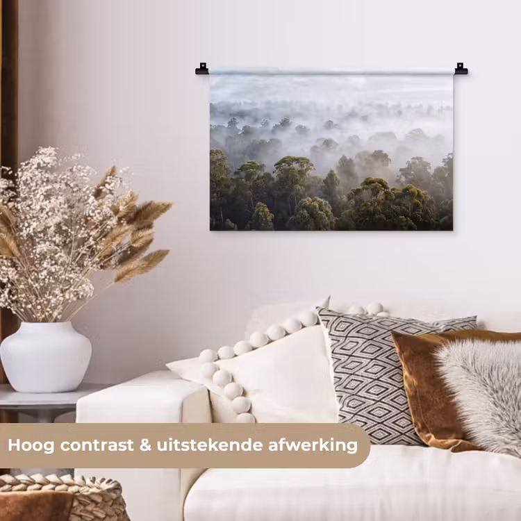 Natuur - Mist - Bos - Ochtend - Goud Wandkleed katoen klein -sfeer1