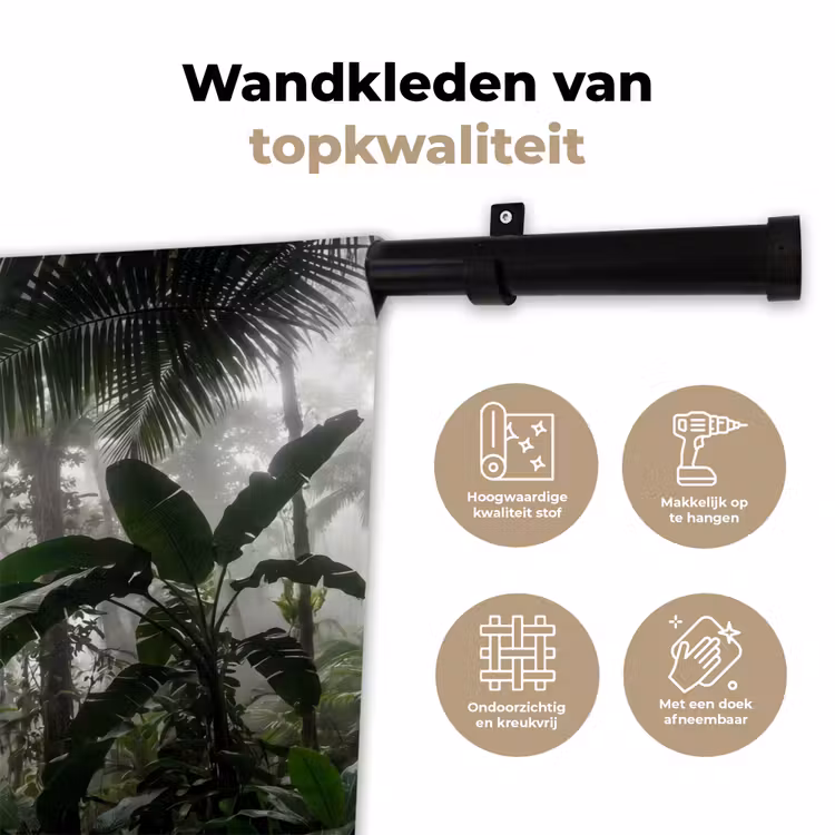 Natuur - Jungle - Mist - Groen - Bladeren Wandkleed katoen klein -sfeer2