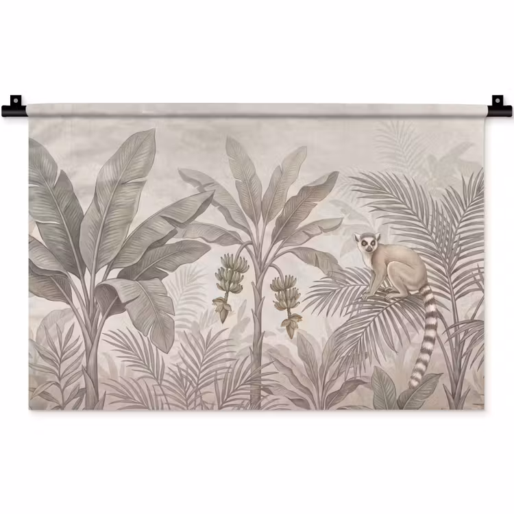 Natuur - Jungle - Ringstaartmaki - Bruin Wandkleed katoen klein -zz3d