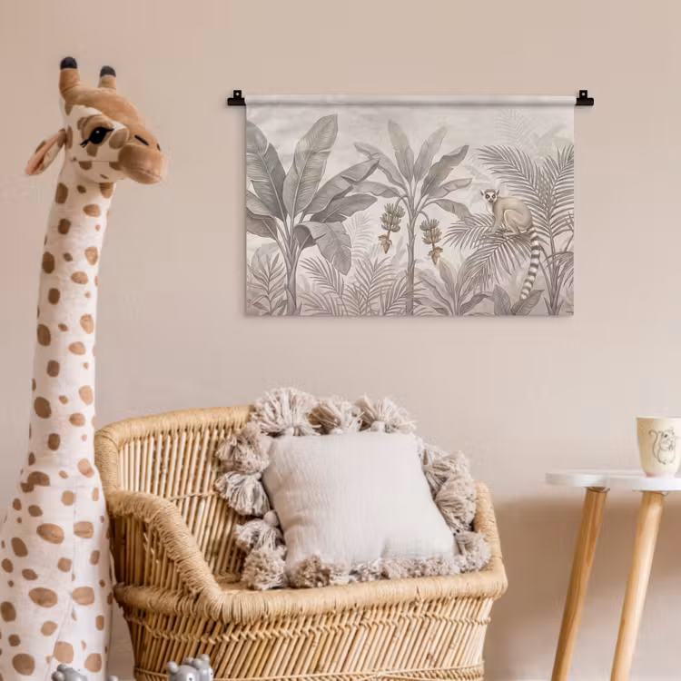 Natuur - Jungle - Ringstaartmaki - Bruin Wandkleed katoen klein -wsfeer5_kind