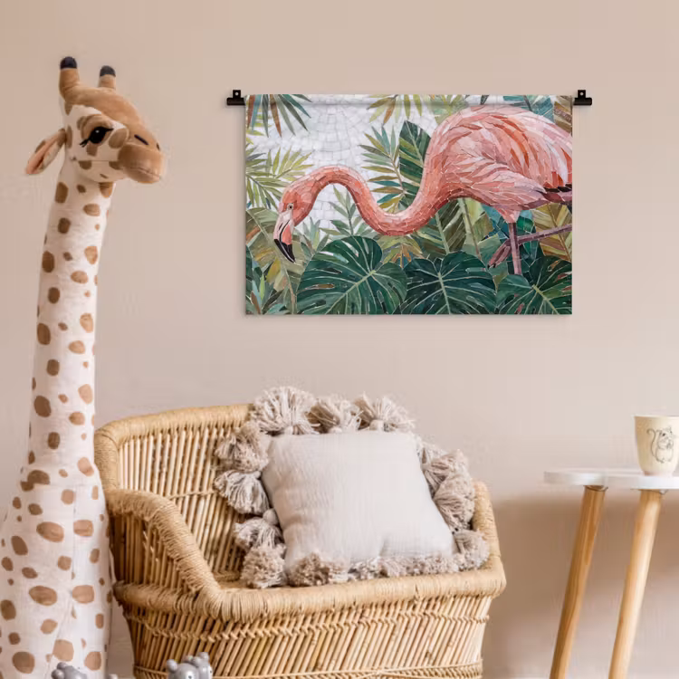 Natuur - Bladeren - Abstract - Groen - Vogel Wandkleed katoen klein -wsfeer5_kind