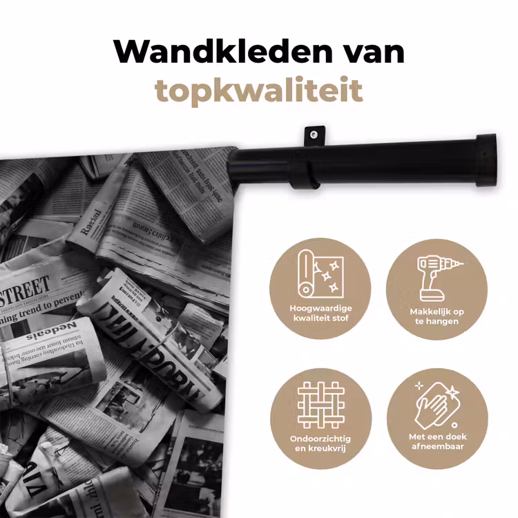 Krant - Stapel - Nieuws - Zwart-wit Wandkleed katoen klein -sfeer2