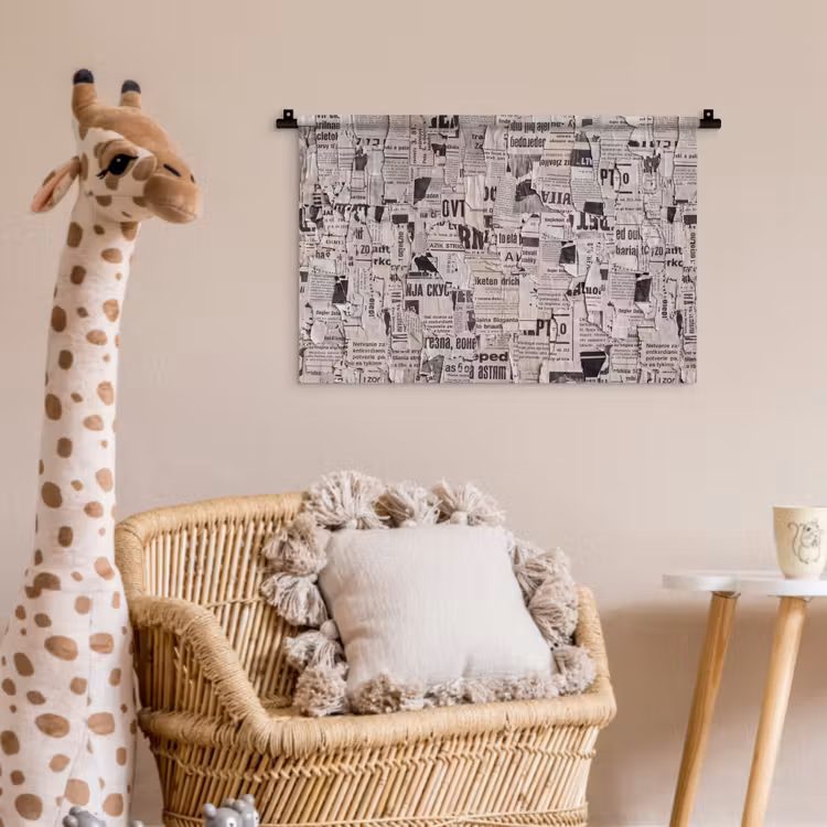 Krant - Gescheurd - Textuur - Abstract - Zwart-wit Wandkleed katoen klein -wsfeer5_kind