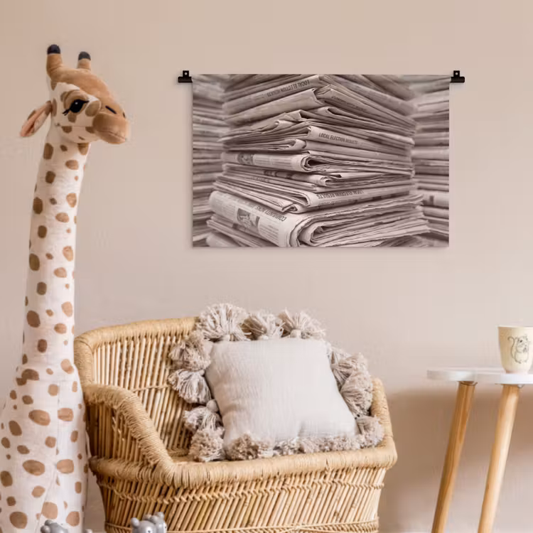 Kranten - Stapel - Nieuws - Vintage - Beige Wandkleed katoen klein -wsfeer5_kind