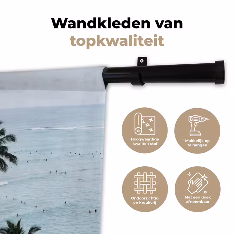 Oceaan - Palmbomen - Surfers Wandkleed katoen klein -sfeer2