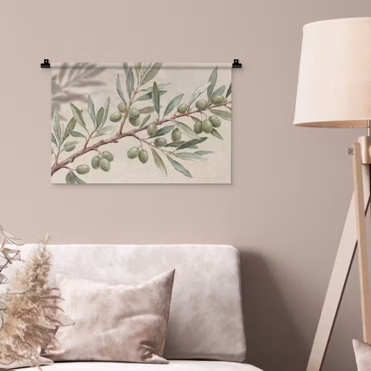 Olijftak - Bladeren - Natuur - Groen - Beige Wandkleed katoen klein -sfeer4