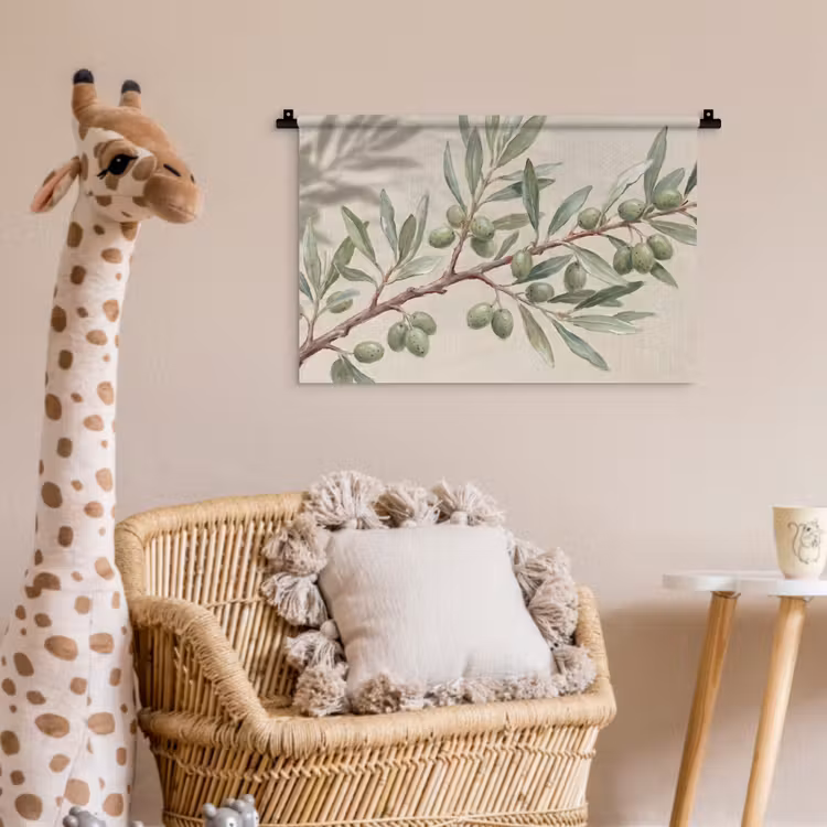 Olijftak - Bladeren - Natuur - Groen - Beige Wandkleed katoen klein -wsfeer5_kind