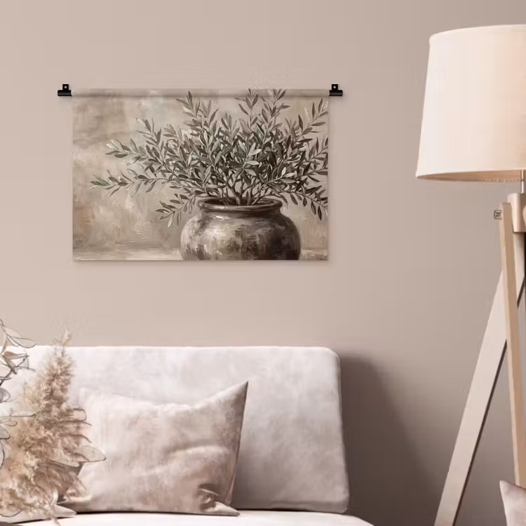 Olijfplant - Aardenpot - Abstract - Beige Wandkleed katoen klein -sfeer4
