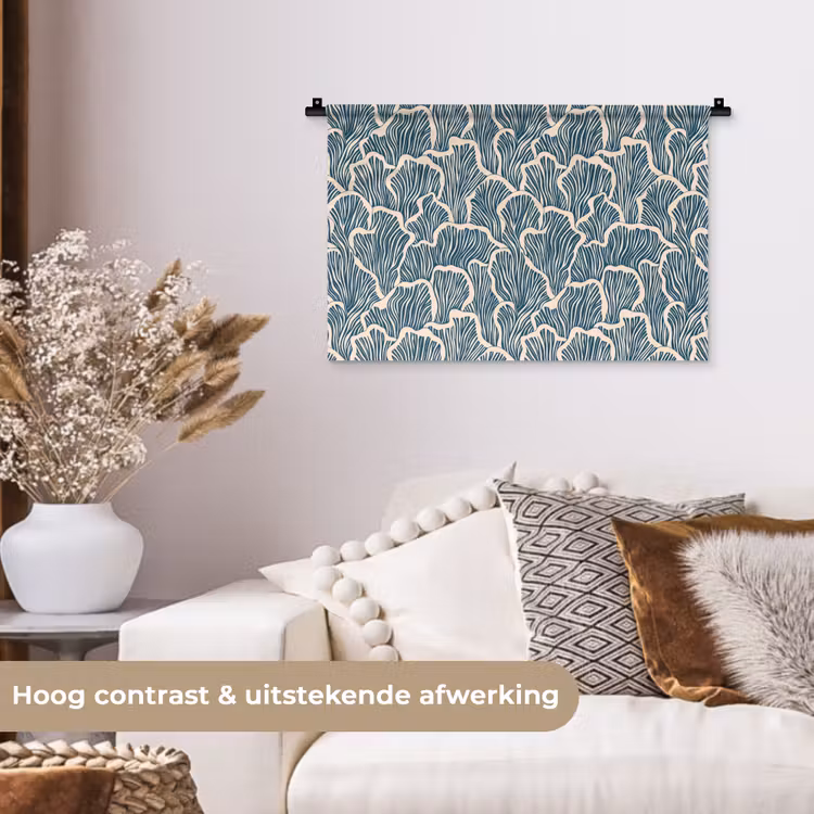 Organisch - Blauw - Crème - Schelpen Wandkleed katoen klein 269 -sfeer1