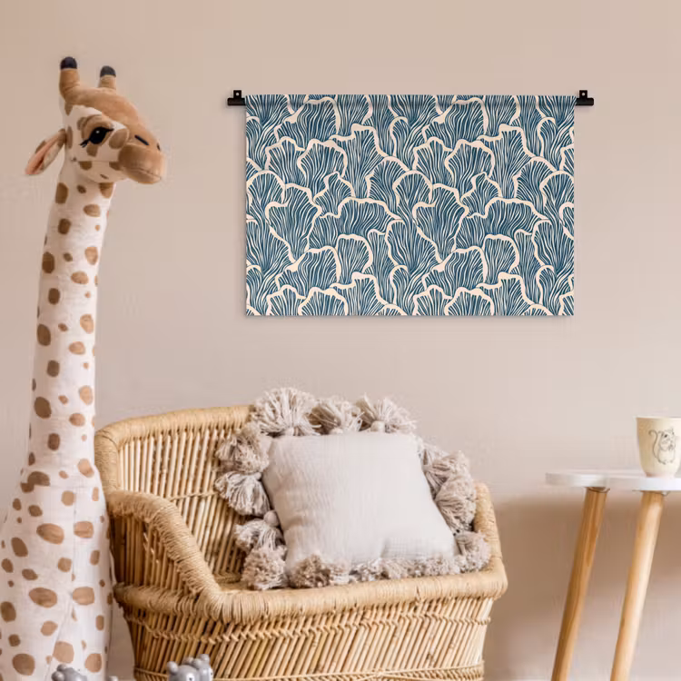 Organisch - Blauw - Crème - Schelpen Wandkleed katoen klein 269 -wsfeer5_kind
