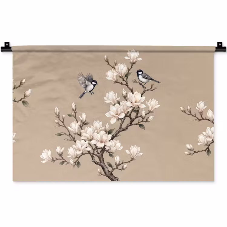 Oosters - Vogels - Beige Wandkleed katoen klein -zz3d