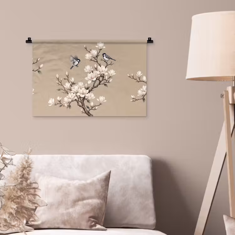 Oosters - Vogels - Beige Wandkleed katoen klein -sfeer4