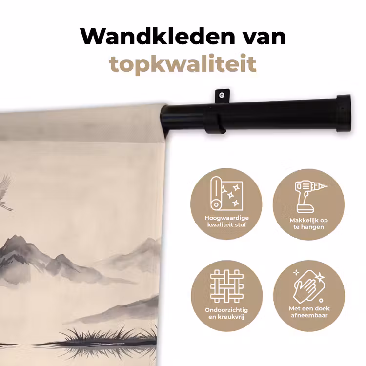 Oosters - Kraanvogels - Landschap Wandkleed katoen klein -sfeer2