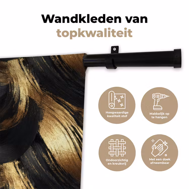 Verfstreken - Abstract - Goud - Zwart Wandkleed katoen klein 269 -sfeer2