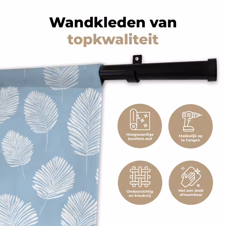 Palmbladeren - Naadloos - Patroon - Pastelblauw Wandkleed katoen klein 269 -sfeer2